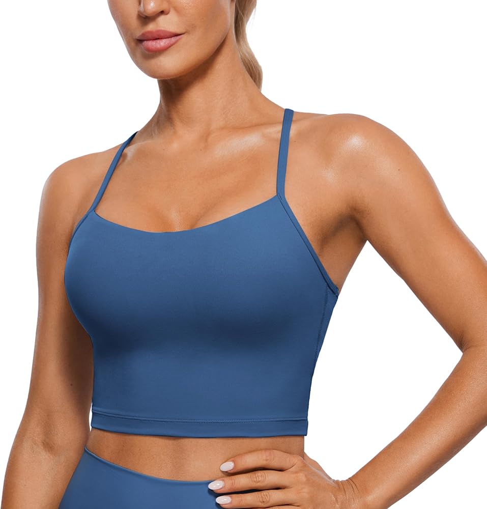 CRZ YOGA Womens Butterluxe Y Back Longline Sports Bras - Spaghetti Straps Racerback Padded Yoga Bra Workout Crop Tank Top