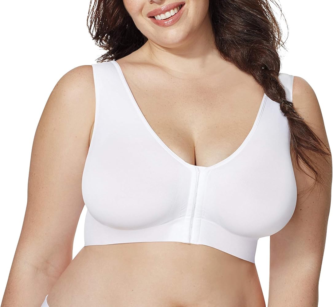 Hanes Women's Just My Size Pure Comfort Full Figure Bra, Front-Close Wireless T-Shirt Bra