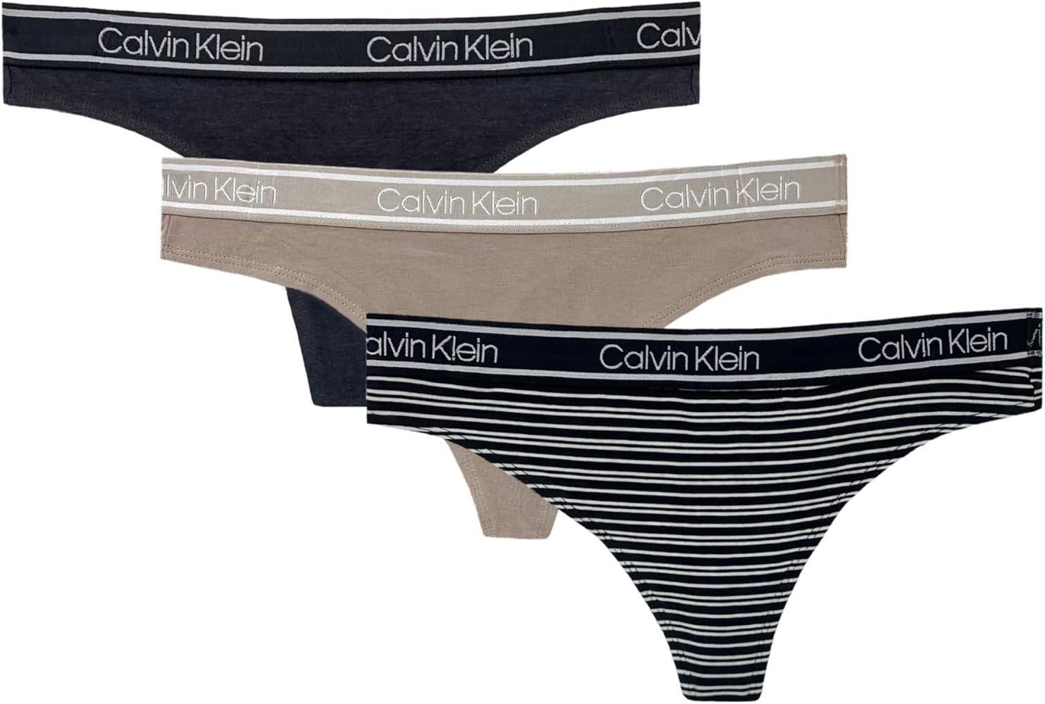 Calvin Klein Women`s Motive Cotton Thong 3 Pack (US, Alpha, Medium, Regular, Regular, Grey(qp2574-450)/N_s)