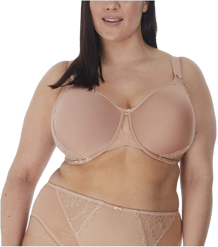 Elomi Women's Charley Bandless Spacer T-Shirt Bra: Floral Lace, Breathable Spacer Fabric, Diamond Mesh Detail. DD+ Bras