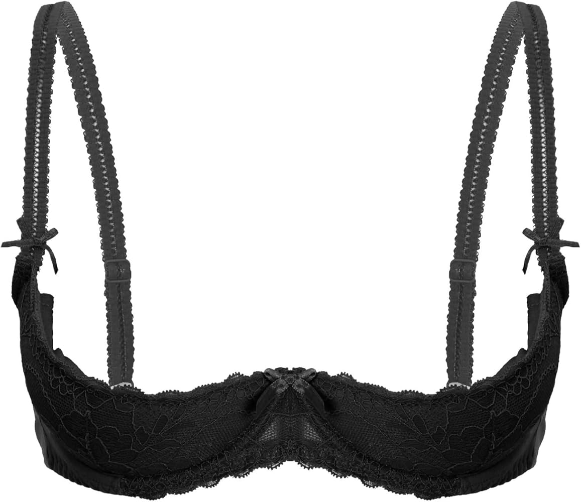 Womens Sexy Bra Sheer Lace Lingerie 1/4 Cups Bare Exposed Breast Push-Up Underwire Bra Tops