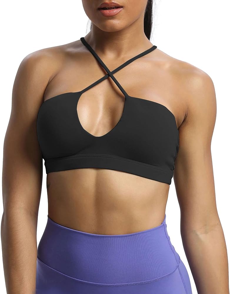 Aoxjox Women's Workout Sports Bras Jamie Deep V Fitness Backless Padded Training Gym Bra Yoga Crop Tank Top