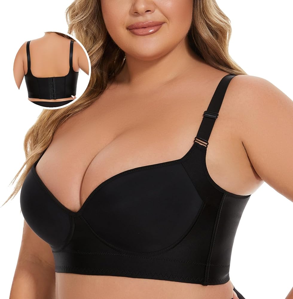 Full Back Coverage Bras for Women, Fashion Deep Cup Hide Back Fat Bra with Shapewear Incorporated Push Up