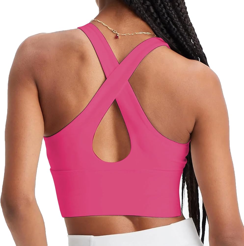 Longline Sports Bras for Women Criss Cross Back Workout Crop Tank Top Medium High Impact Running Yoga Bra Twist Padded Shirts