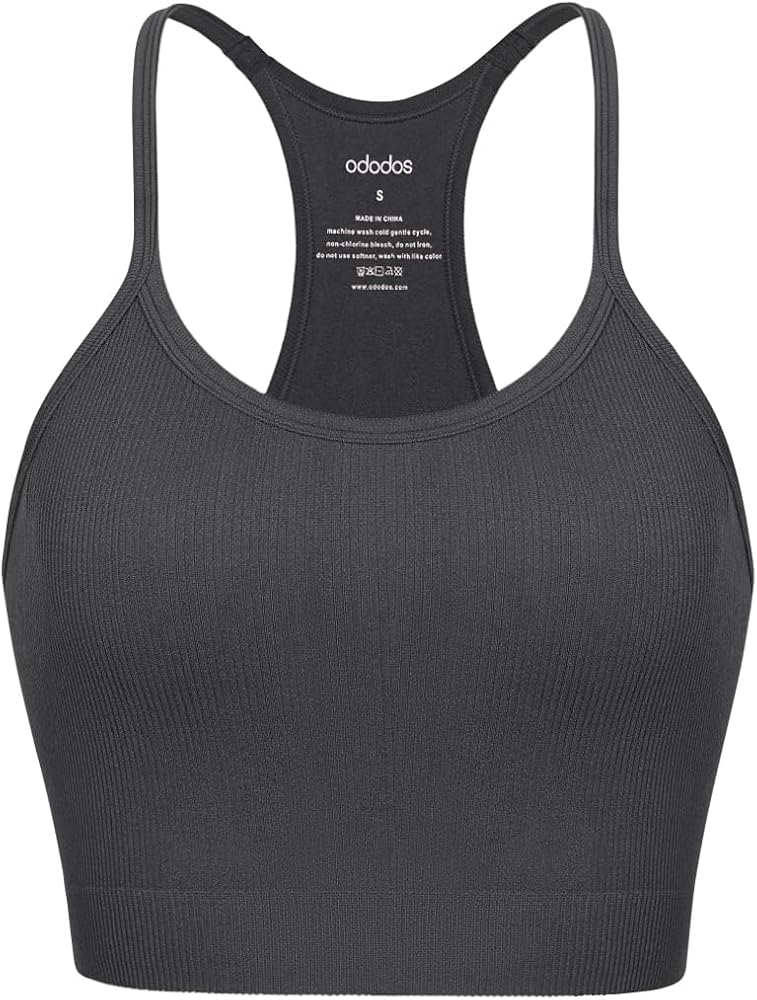 ODODOS Seamless Racerback Sports Bra for Women Ribbed Camisoles Non Padding Yoga Bra Crop Tank Tops