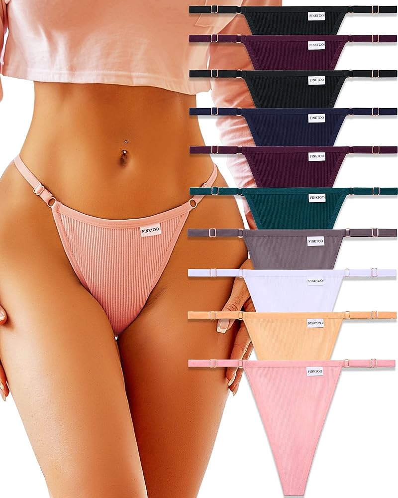 FINETOO 10 Pack Adjustable G String Thongs for Women Sexy Underwear Low Rise Womens Thong Cotton Panties for Ladies S-XL