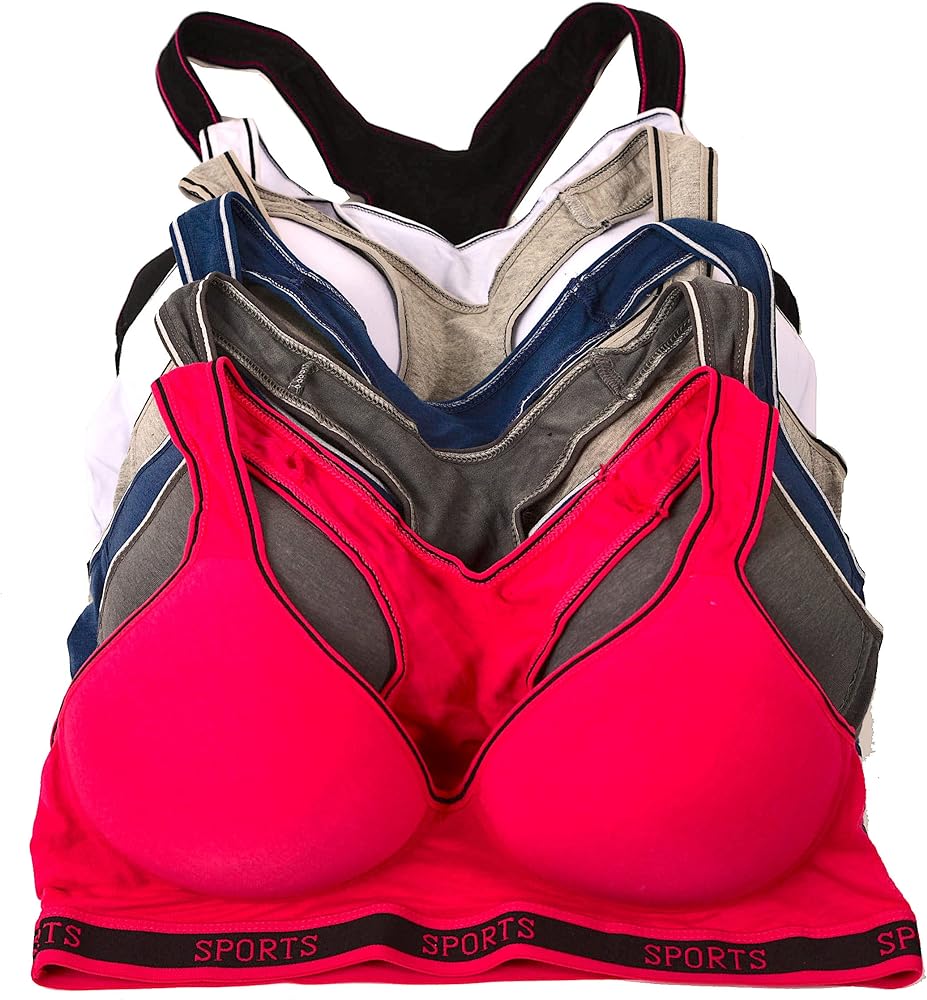 6 pcs Wire Free Gym Light Padded Raceback Cotton Sports Bra B/C/D Cup