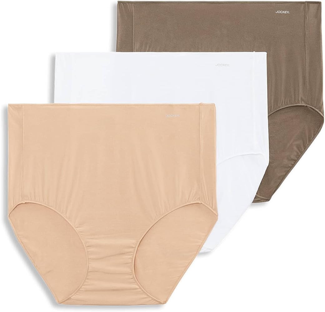 Jockey Women's Underwear No Panty Line Promise Tactel Brief - 3 Pack, White/Light/Deep Beige, 6