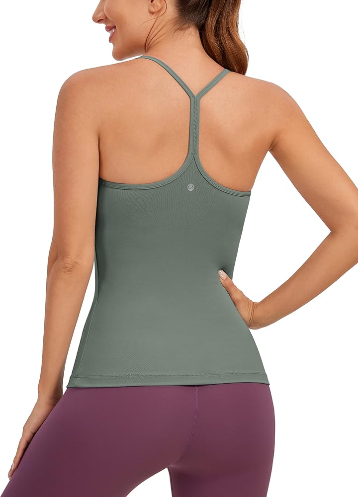 CRZ YOGA Butterluxe Womens Racerback Tank Top with Built in Bra - Spaghetti Thin Strap Padded Workout Slim Yoga Camisole