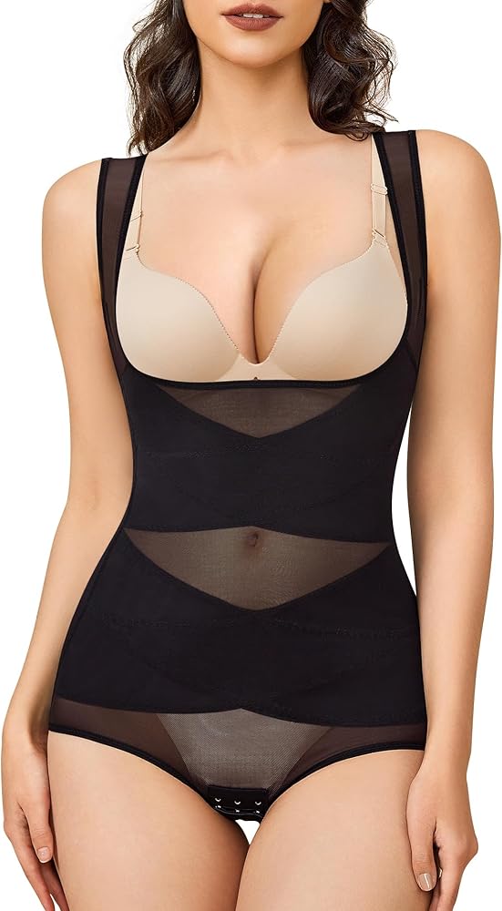 BRABIC Mesh Shapewear Bodysuit Tummy Control for Women Plus Size Faja Body Shaper Bodysuit Butt Lifter