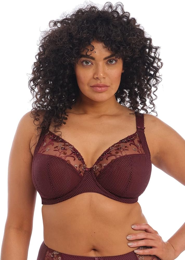 Elomi Charley Floral Side Support Plunge Bra, 36F, Antique Copper