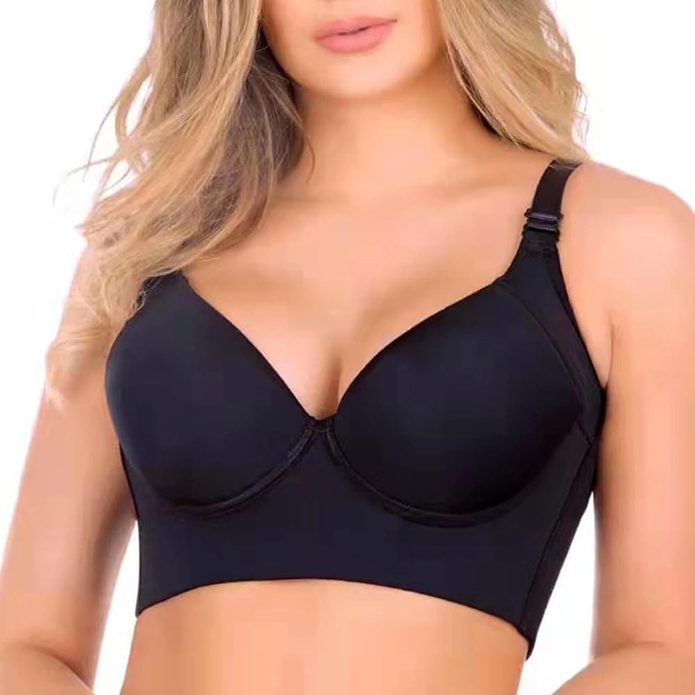 rosyclo Full Back Coverage Bras for Women, Fashion Deep Cup Hide Back Fat Bra with Shapewear Incorporated Push Up Sports Bras