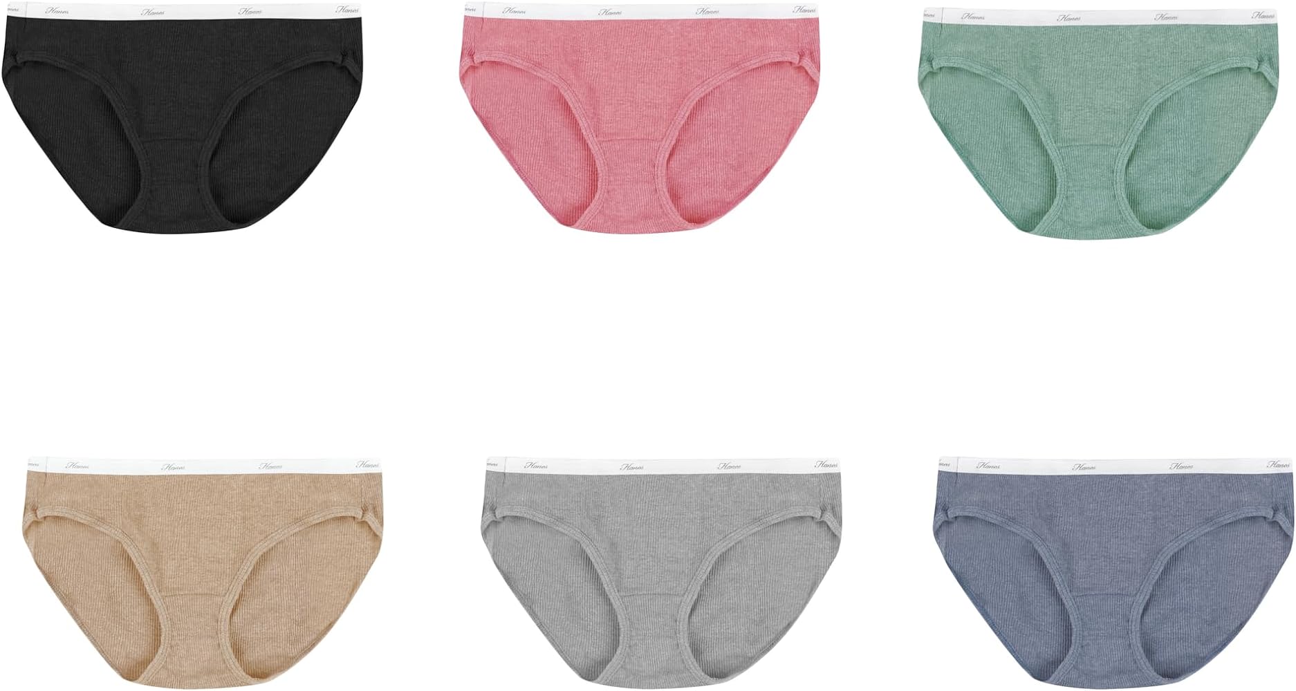 Hanes Women's Ribbed Cotton Hipster Underwear 6-Pack