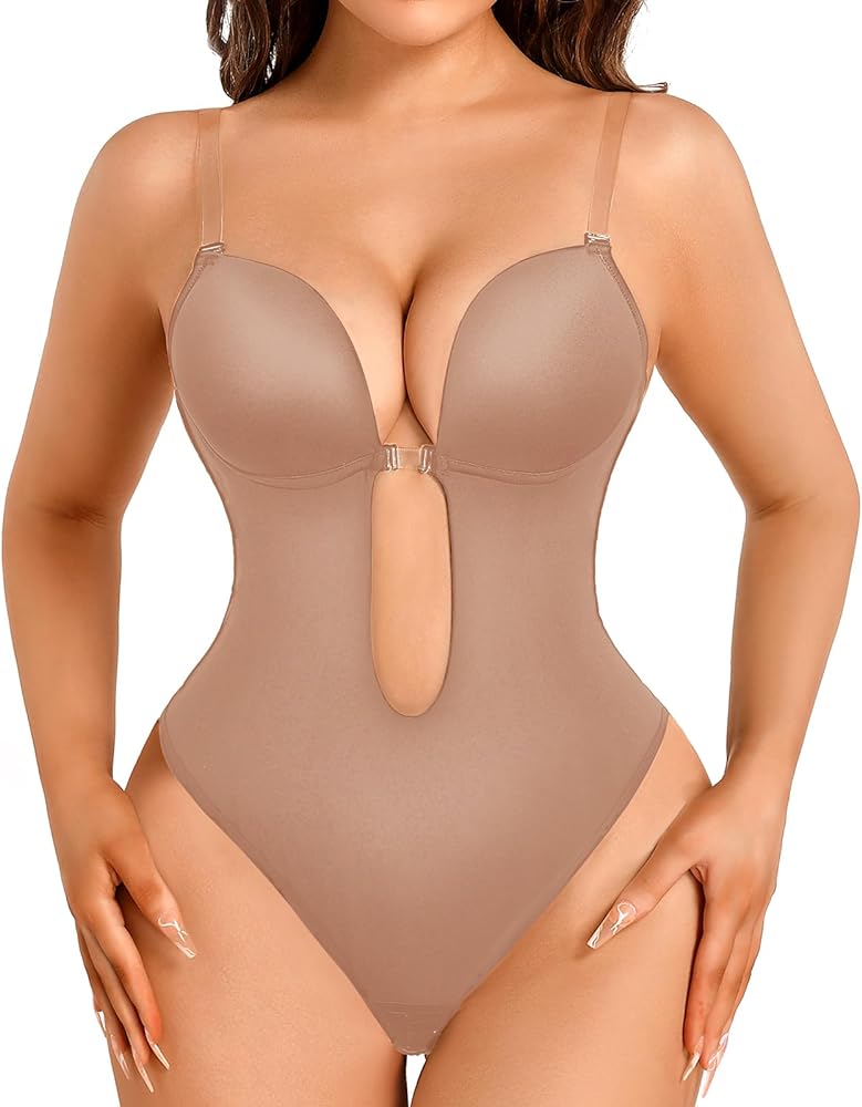 Decorus Shapewear Backless Bodysuit Strapless: Low-back Thong Body-shaper Invisible Women - Build in Bra Open-back Bodysuits