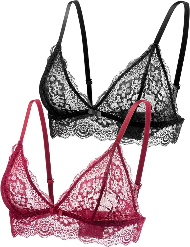 Lace Bralettes for Women No Underwire Sexy Triangle See Thru V Neck Unpadded Bra