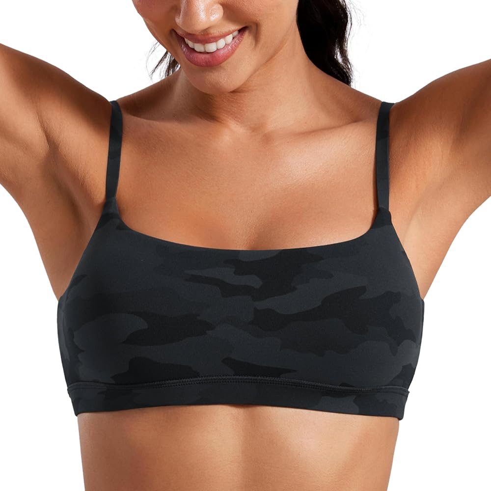 CRZ YOGA Womens Butterluxe Adjustable Spaghetti Strap Sports Bra - Scoop Neck Wireless Padded Bra Yoga Workout Crop Top