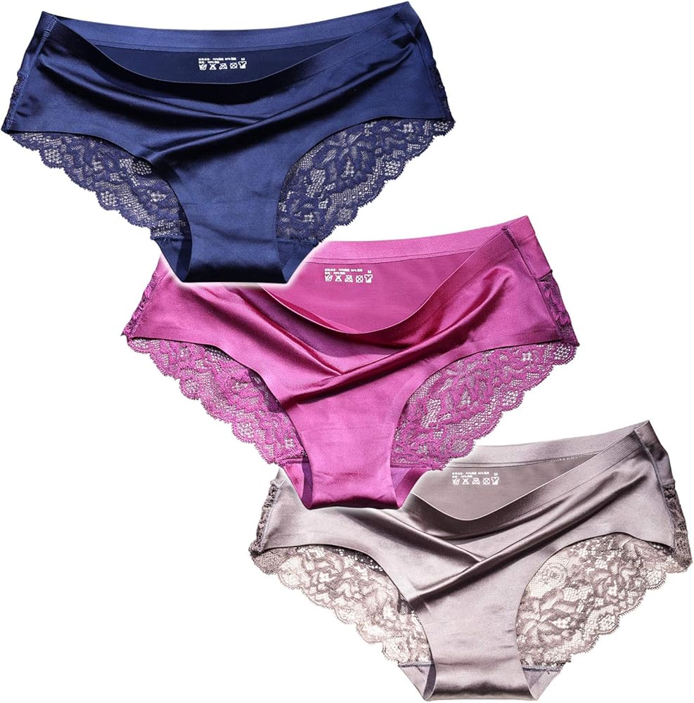 Sexy Lace Underwear for Women Frozen Silk Seamless Panties with Silky Tactile Touch 4 Pack, Assorted Colors S M L XL XXL3XL