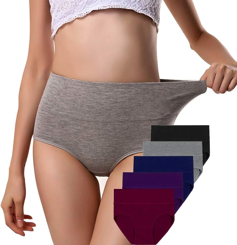 ANNYISON Womens Underwear, Soft Cotton High Waist Breathable Solid Color Briefs Panties for Women