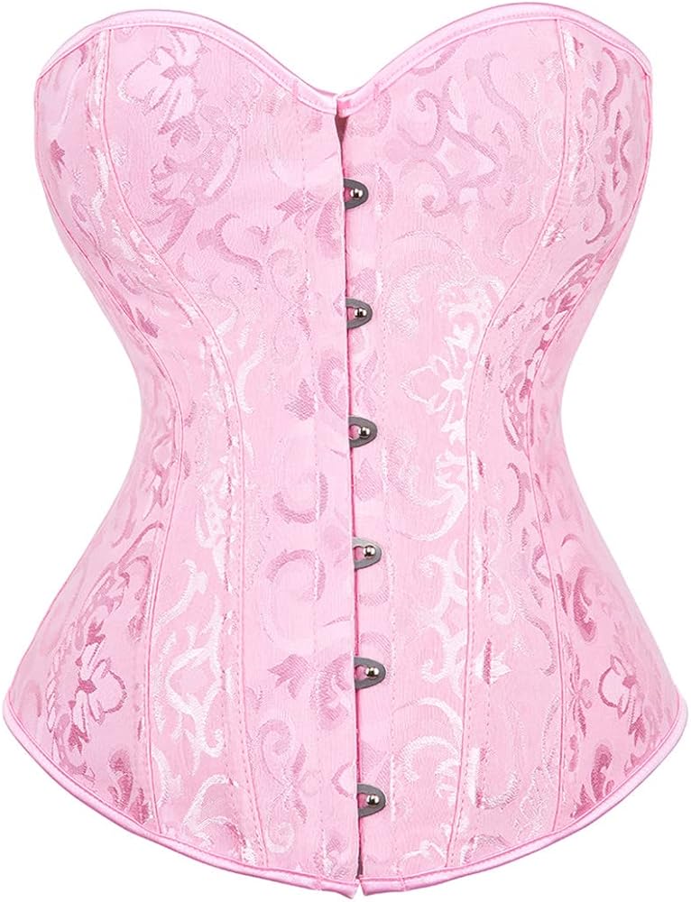 Kranchungel Corsets for Women Bustier Sexy Brocade Lace up Overbust Corset Waist Cincher Shapewear Top 6X-Large Pink