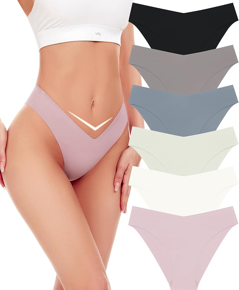 Seamless Cheeky Underwear for Women Breathable Stretch V-waist No Show Bikini Panties Invisibles Hipster 6 Pack S-XL