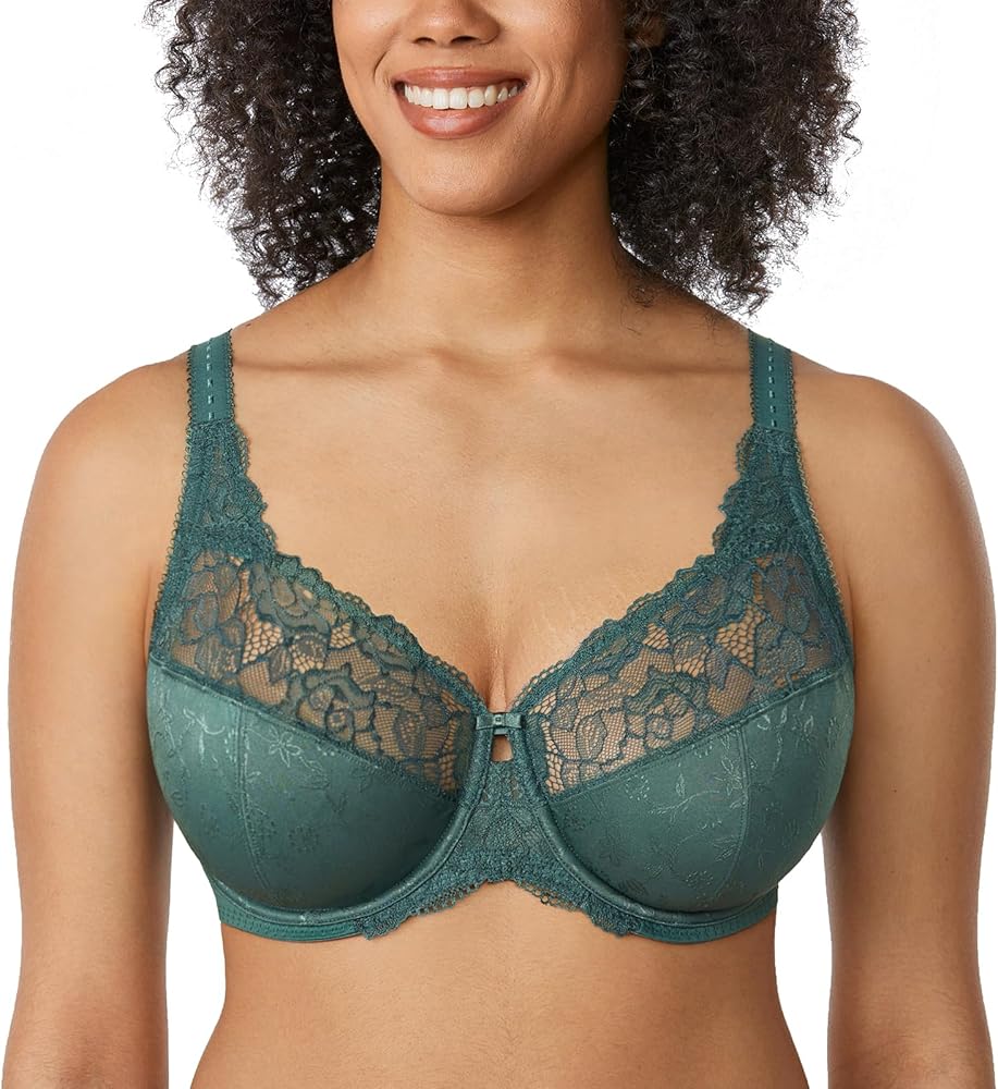 DELIMIRA Women's Plus Size Full Coverage Underwire Unlined Minimizer Lace Bra