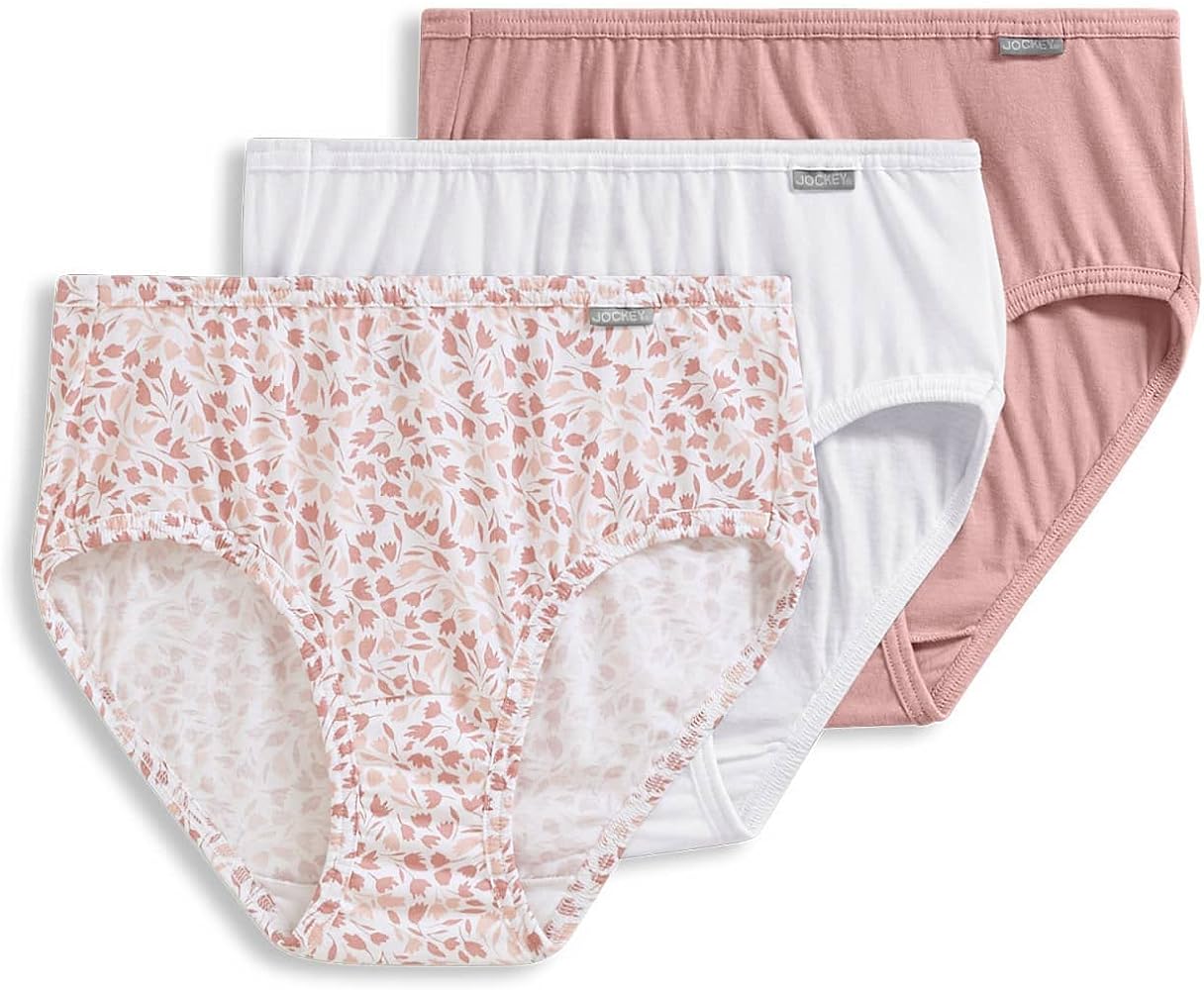 Jockey Women's Underwear Elance Hipster - 3 Pack, Diamond White/Prim Floral/Earth Rose, 7