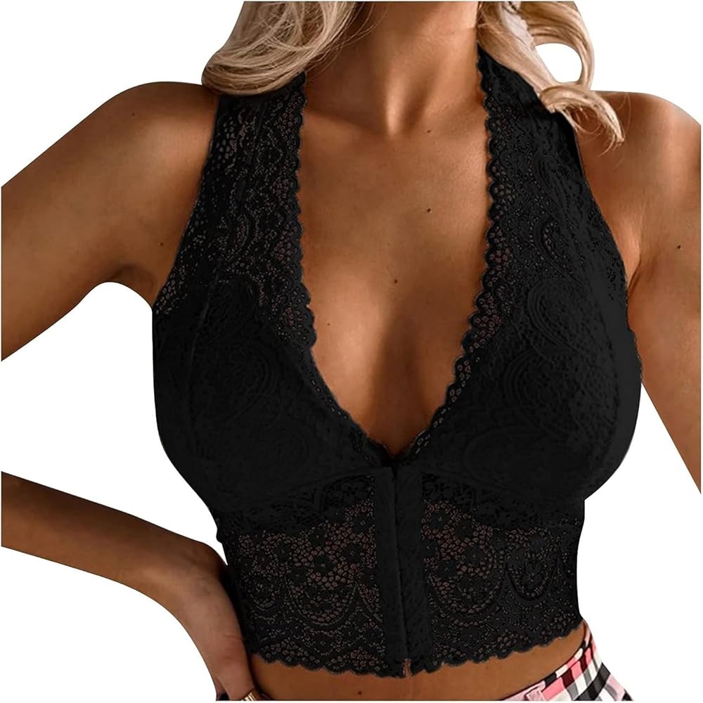 Lace Bralettes for Women Lace Bra V Neck Racerback Crop Top Halter Neck Lingerie Comfort Bras