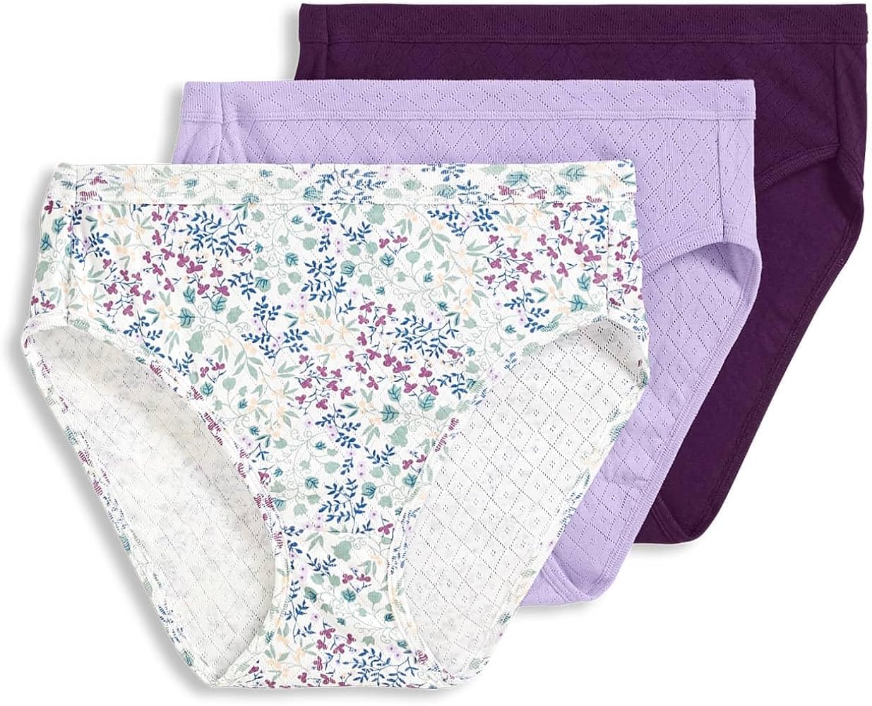 Jockey Women's Underwear Elance Breathe French Cut - 3 Pack, Deep Plum/Eden Lavender Floral/Digital Lavender, 10