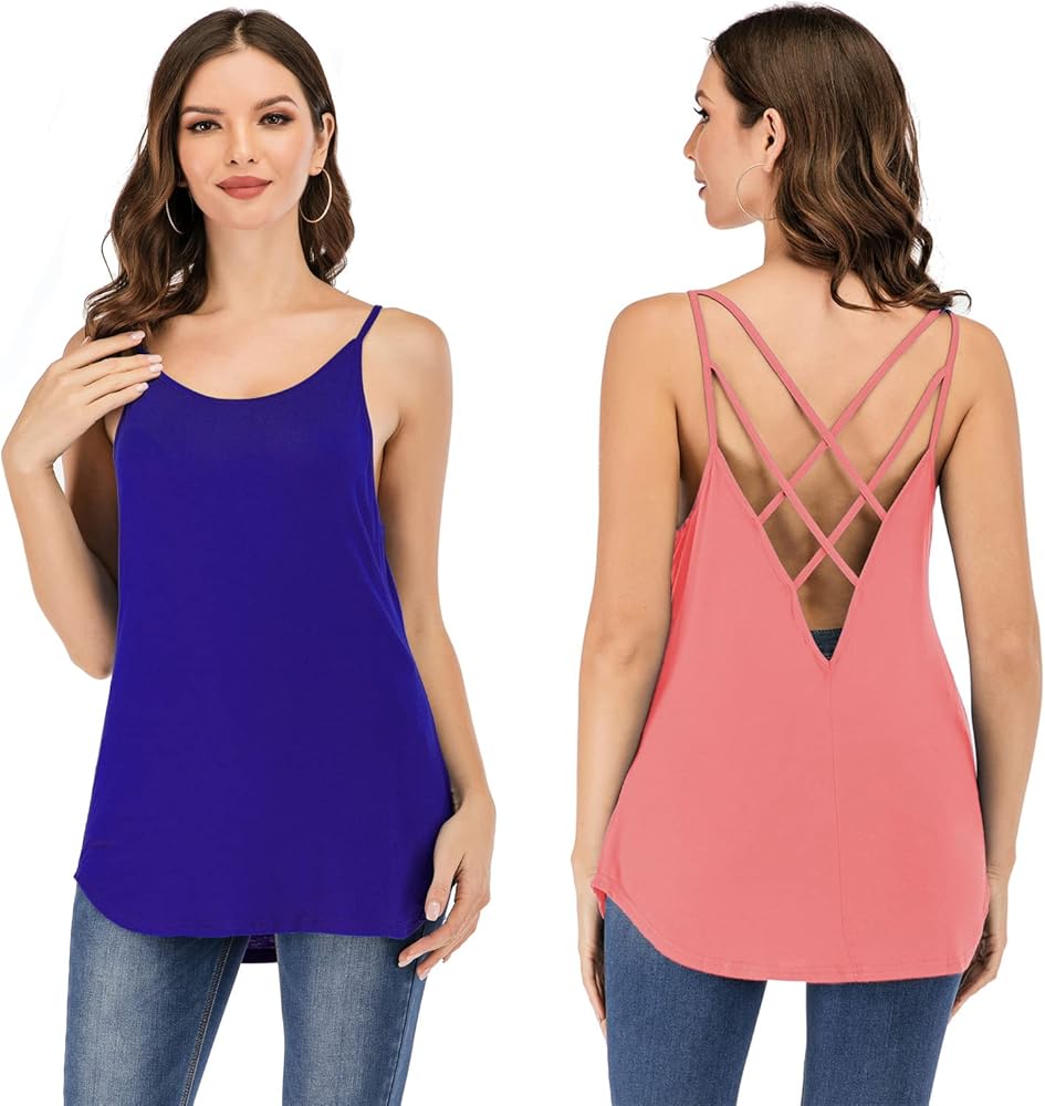 Women's Cute Criss Cross Back Tank Tops Loose Hollow Out Camisole Shirt