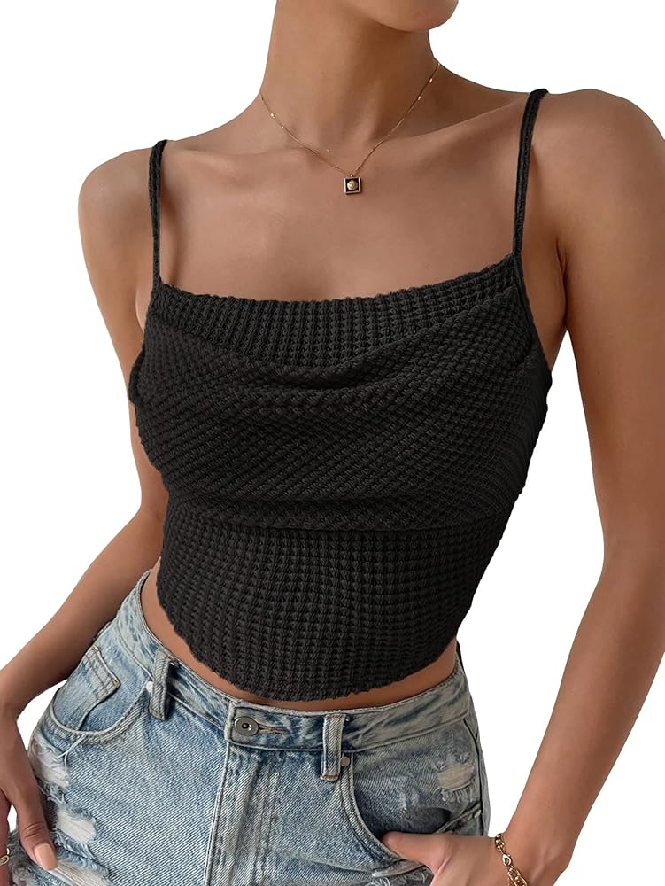 SOLY HUX Women's Spaghetti Strap Draped Front Cami Crop Top Summer Camisole