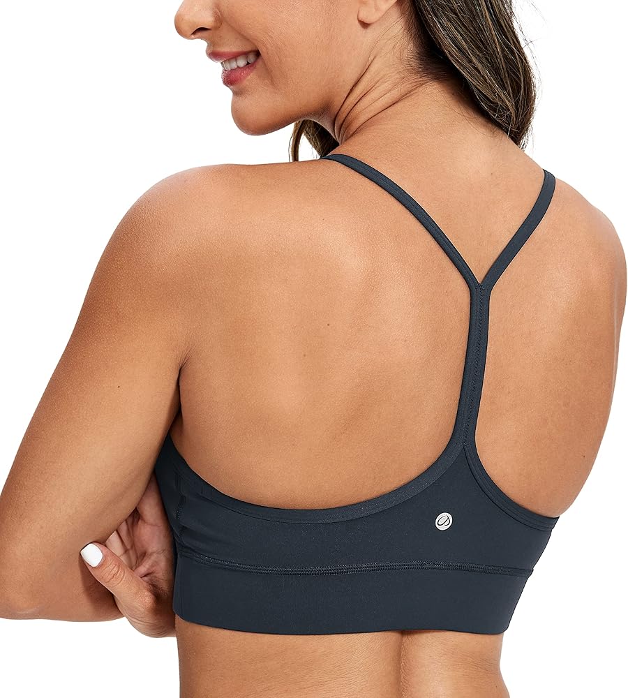 CRZ YOGA Butterluxe Womens Y-Back Racerback Sports Bra - Spaghetti Straps Wireless Scoop Neck Athletic Padded Yoga Bra