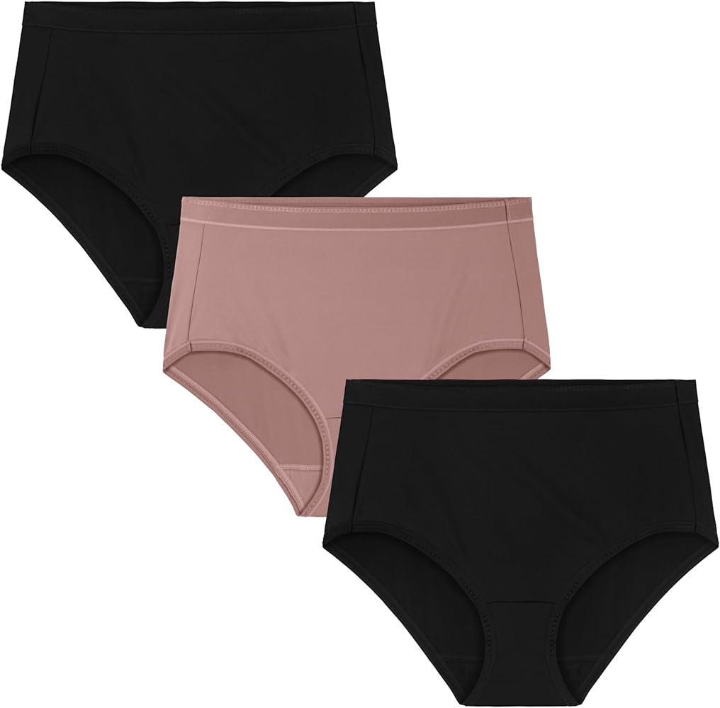 Vanity Fair Women's Comfort Where It Counts No Ride Up Panties, Brief-3 Pack-Black/Blush/Black