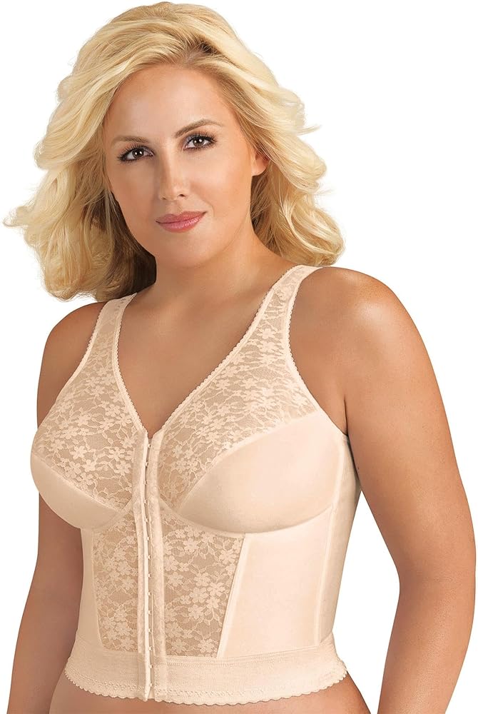 Exquisite Form 5107565 Fully Slimming Wireless Back & Posture Support Longline Bra with Front Closure & Lace