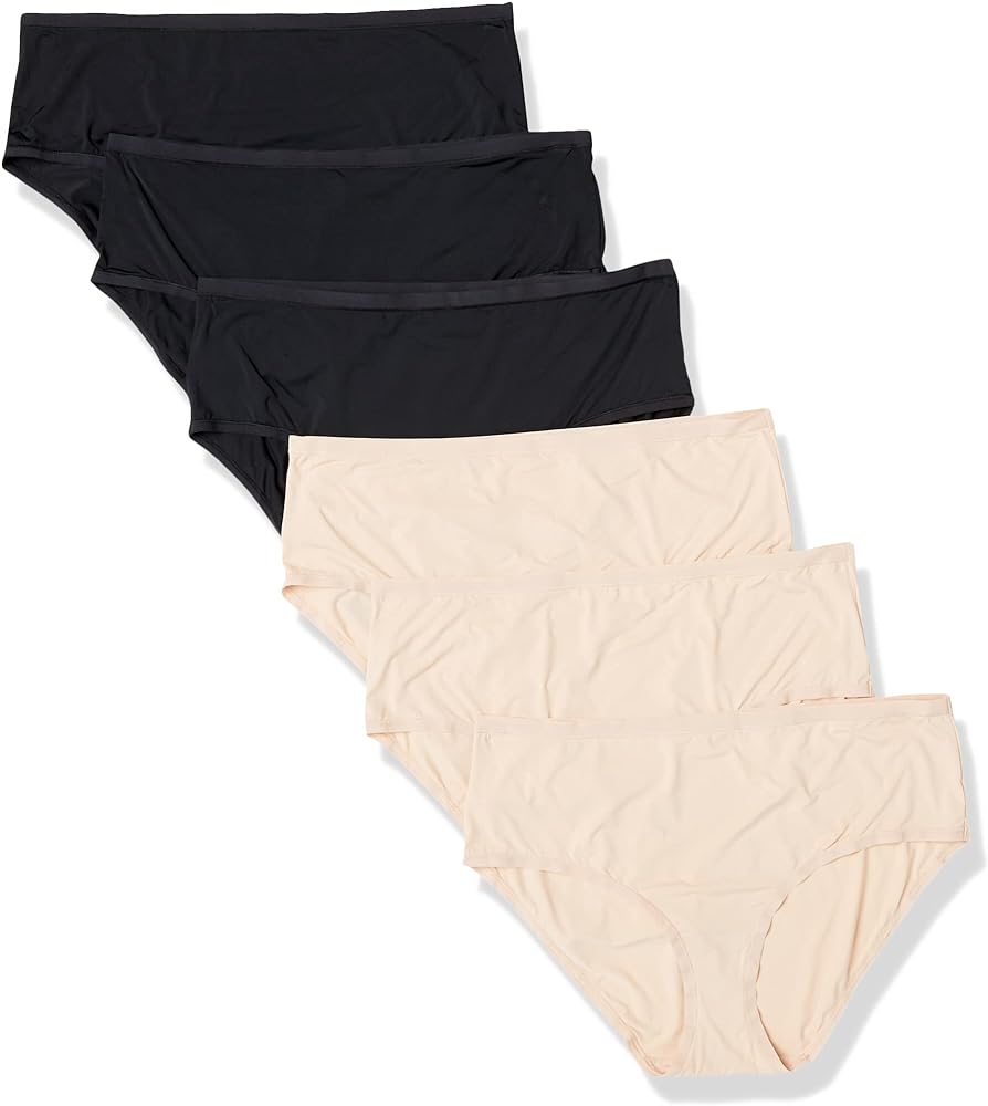 Amazon Essentials Women's Mid Rise Underwear (Available in Plus Size), Pack of 6