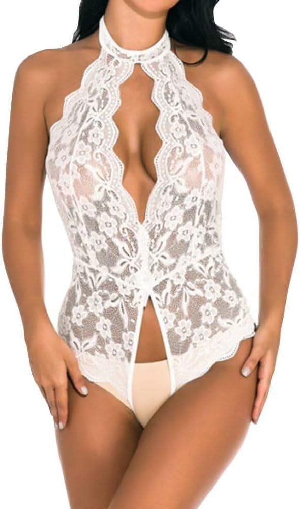 Women Sexy Deep V Lingerie Lace Teddy Lingerie One Piece Babydoll Bodysuit