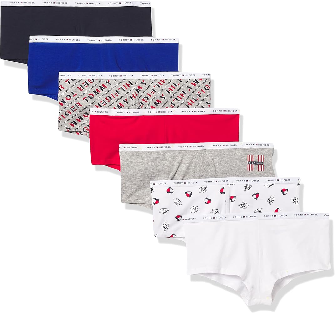 Tommy Hilfiger Women's Classic Cotton-soft Logoband Boyshort Panty Underwear, 7-pack