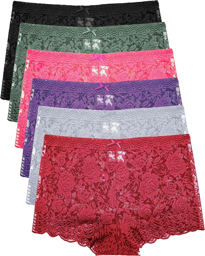 Barbra Lingerie Multi Pack of Women's Regular & Plus Size Lace Boyshort Panties