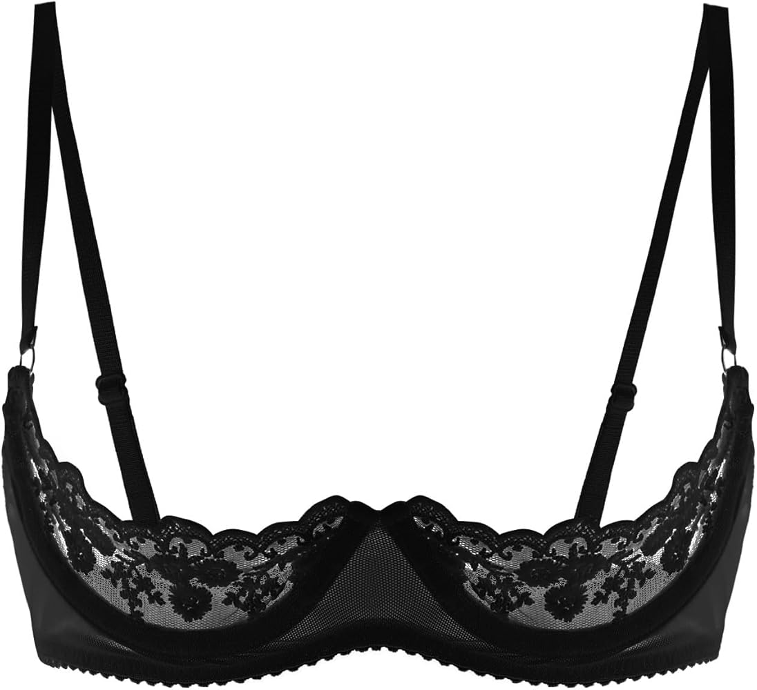 Womens Sheer Floral Lace Underwired Bra Sexy Half Cup Unlined Brassiere Lingerie Underwear