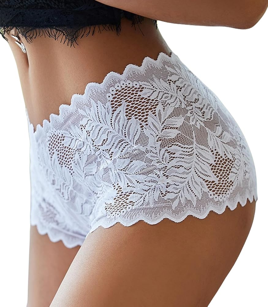 Sexy Underwear for Women V-Waist Shorts Sheer Lightweight Soft High Waist Lace Panties Pack