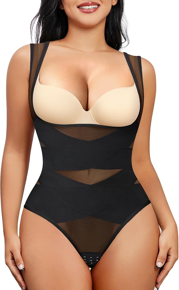 Nebility Thong Shapewear Bodysuit for Women Tummy Control Body Shaper Faja Seamless Waist Trainer Corset Stomach Girdles