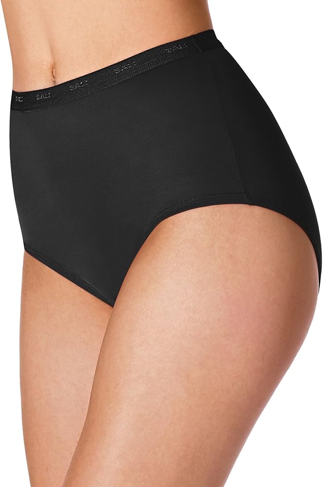 "Bali Women`s Set of 6 Full-Cut-Fit Stretch Cotton Brief 9, Black"