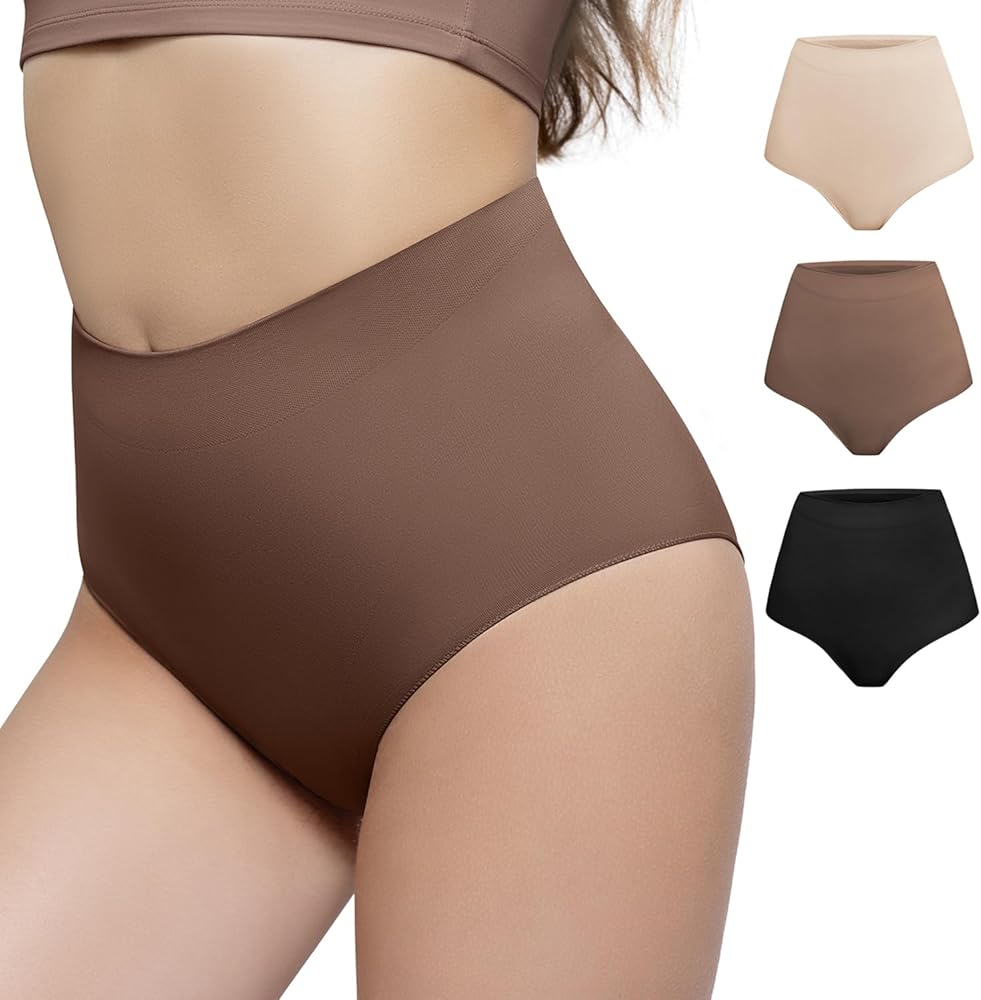 PUMIEY 3 Pack Womens Shapewear Panties Tummy Control Shaper Underwear Mid Waist