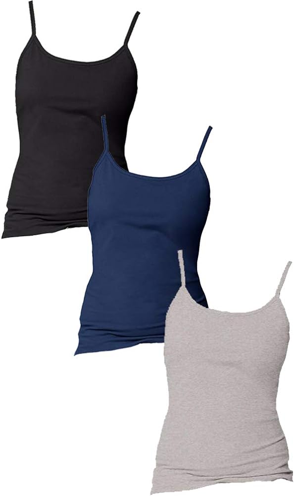 Women Stretch Cotton Cami with Built-in Shelf Bra 3 Pack