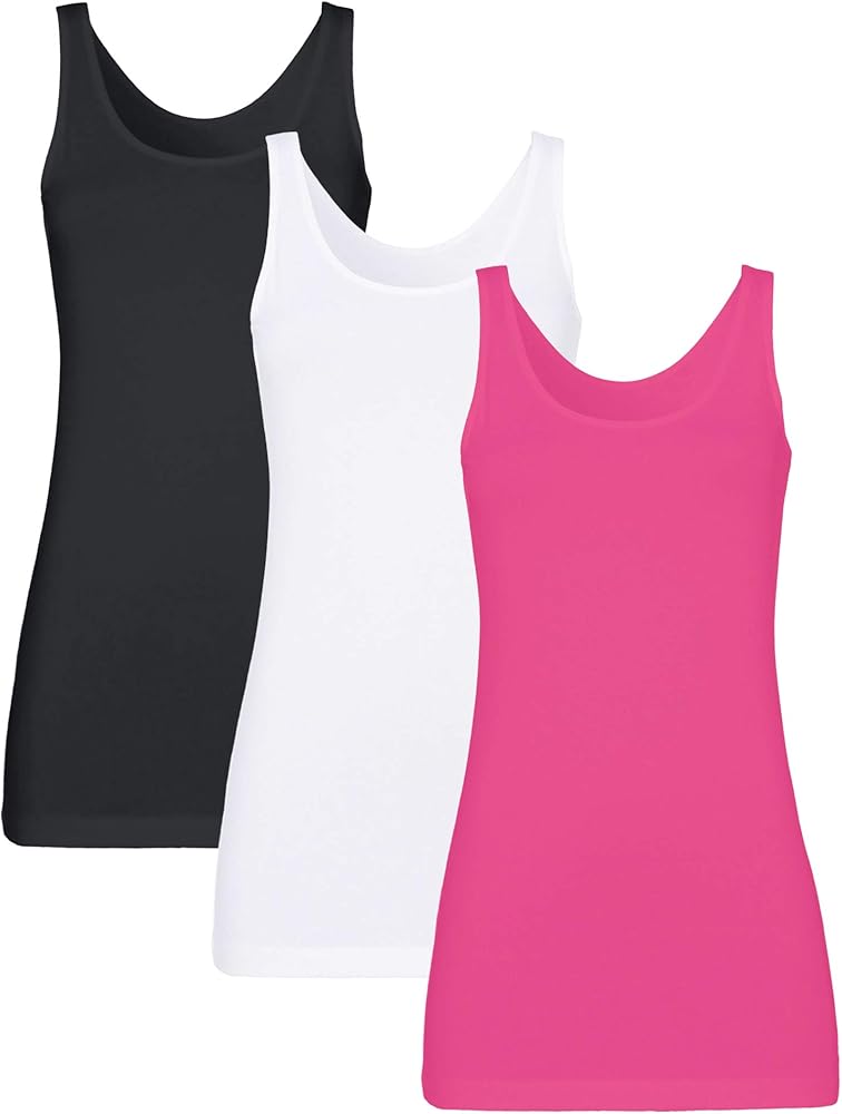 Womens 3 Packs Long Tank Tops Stretchy Cotton Sleeveless Camisole Undershirts Layering Workout Yoga Camis