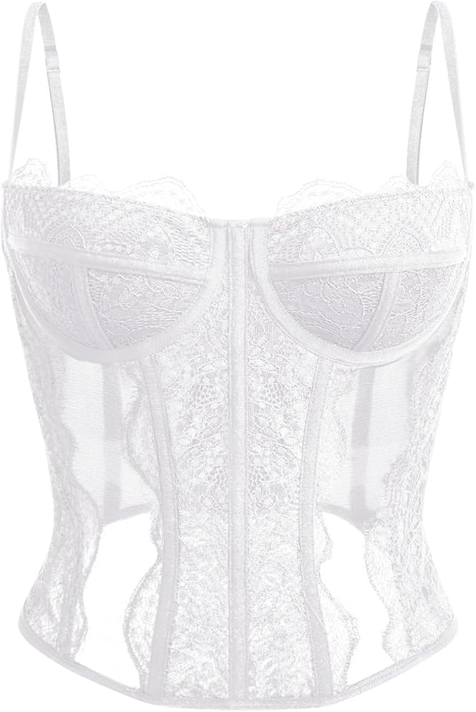 Dealmore Womens Corset Top Lace Mesh Vintage Spaghetti Strap Open Boned Corset Going Out Party Trendy Top