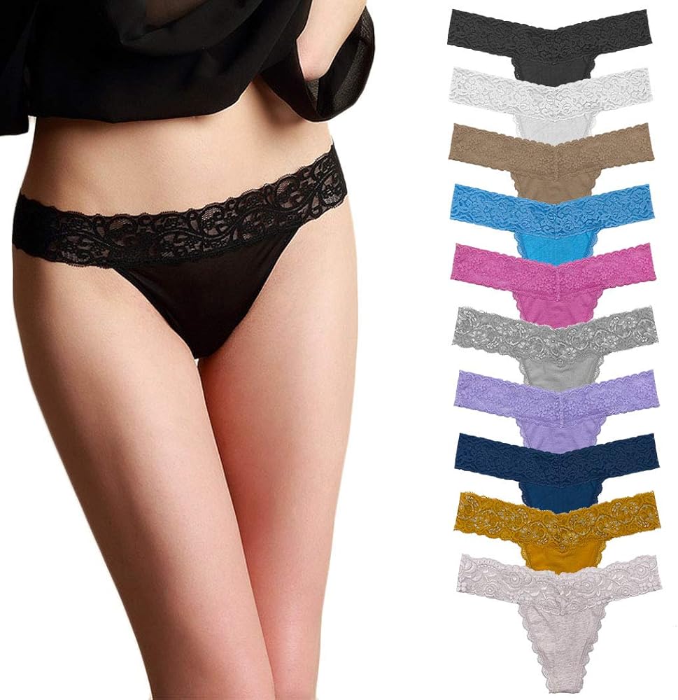 Lace Thongs For Women Plus Size Cotton Thongs Woman Panties Underwear Pack 10 Assorted Colors