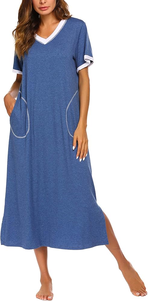 Ekouaer Women's Full Length Short Sleeve Nightgown