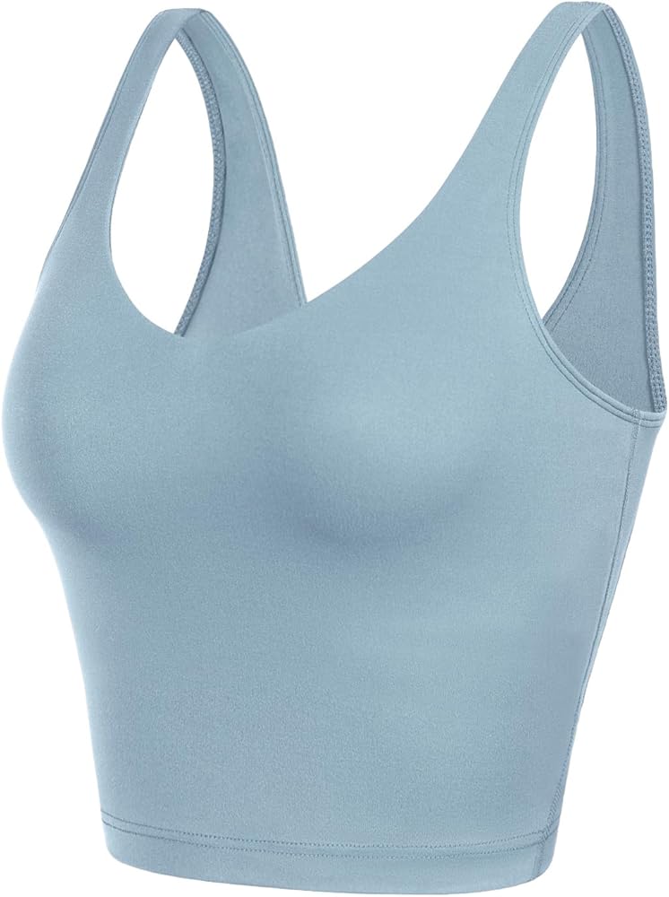 ODODOS Cloud Feeling Tank Bra for Women U Back Wirefree Longline Sports Bra Yoga Crop Top