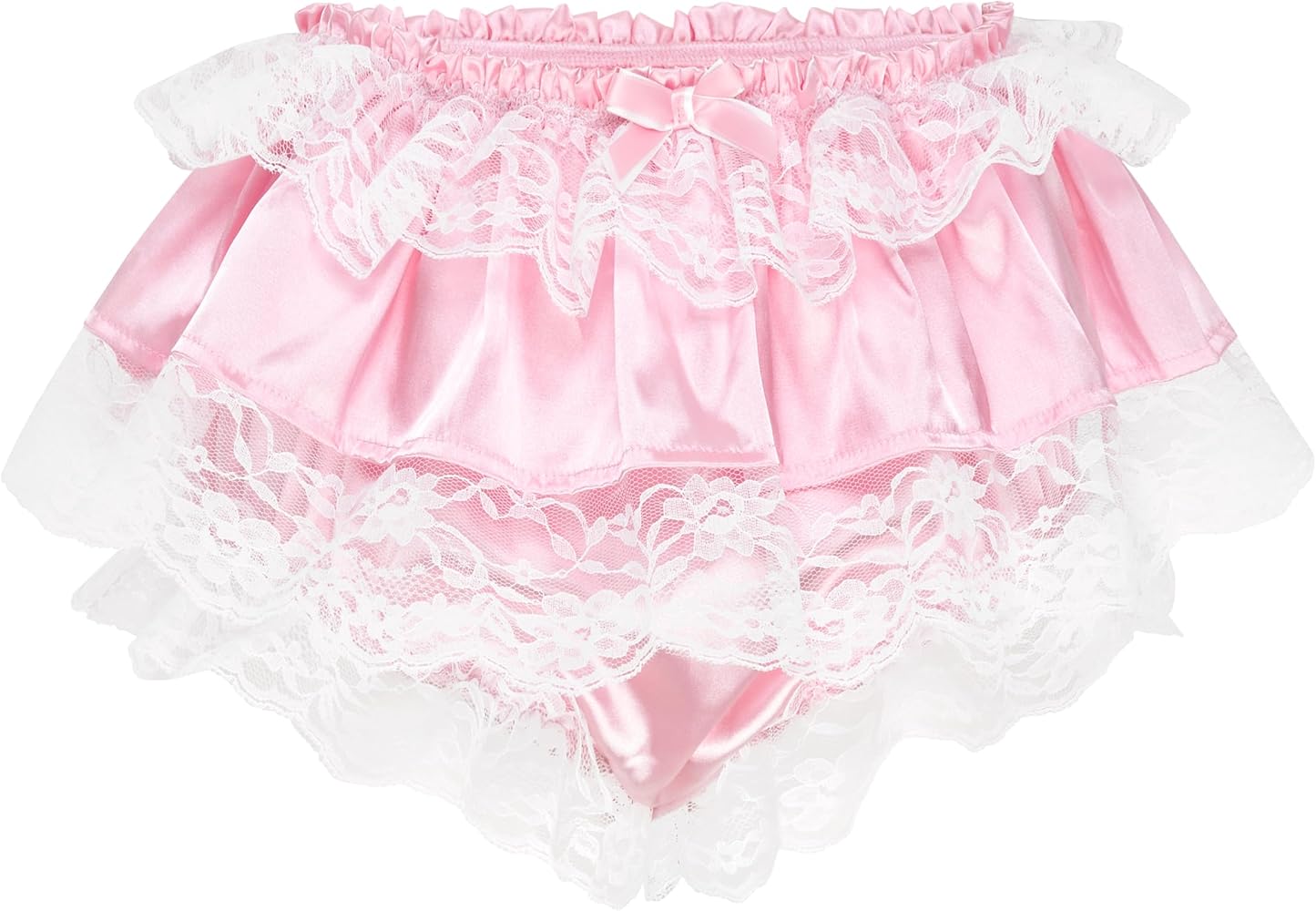 Satini Frilly Lace Sissy Ruffled French Knickers Briefs Lingerie Silky Satin Underwear Panties