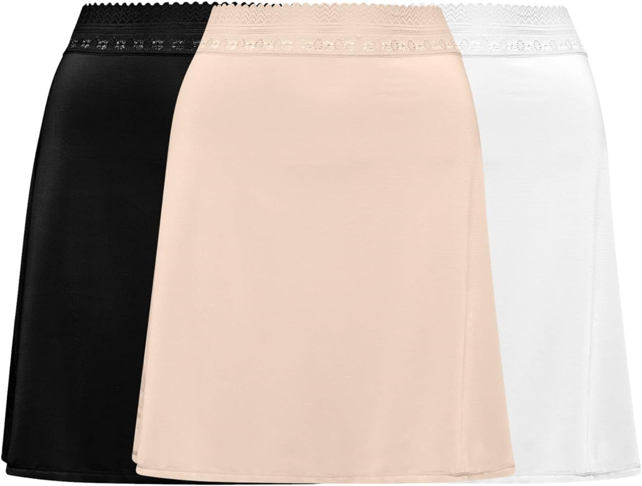 Free to Live 3-Pack Women's Half Slip Underskirt for Women, Above the Knee Length - Lace Trim Waist Under Dress